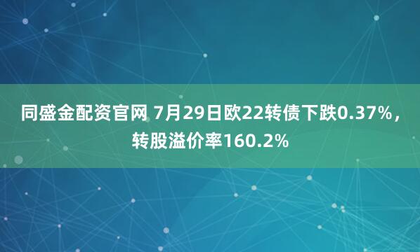 同盛金配资官网 7月29日欧22转债下跌0.37%，转股溢价率160.2%